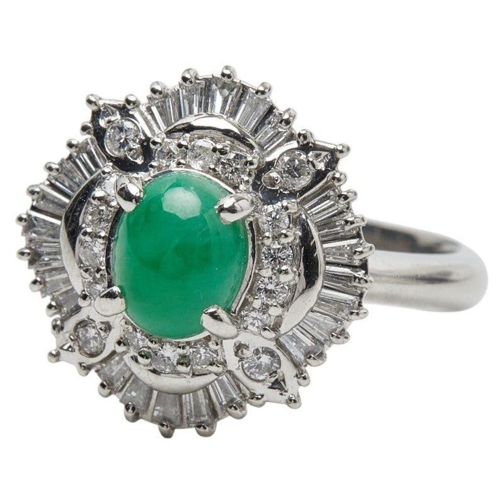 Unbranded Platinum 900 Jade & Diamond Ring Silver